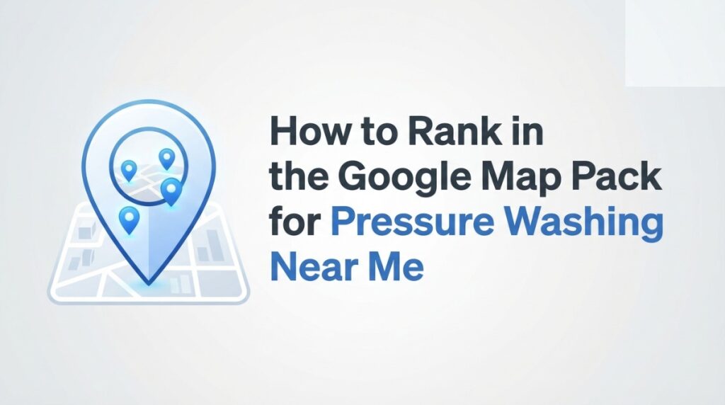 Google Map Pack showing three local pressure washing companies with stars photos and call buttons for near me searches