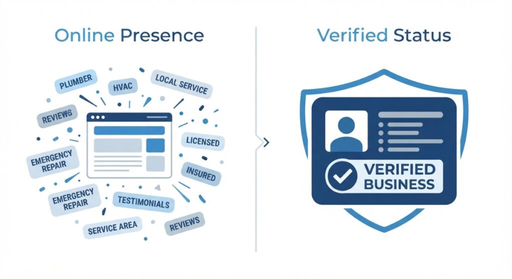 Online presence linked to a verified business badge as a contractor trust signal