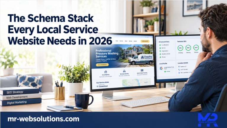 Local service website schema stack shown on a desktop screen