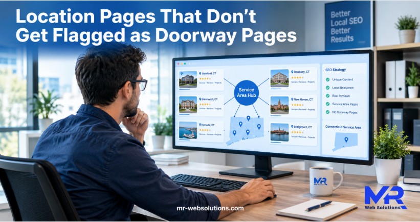 Service area location pages on a map built to avoid doorway page flags